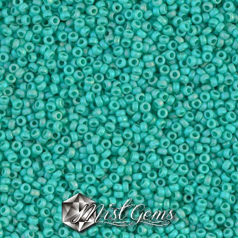 Miyuki Round Rocailles 412FR-15/0 RR 0412FR Matted Opaque Turquoise Green AB