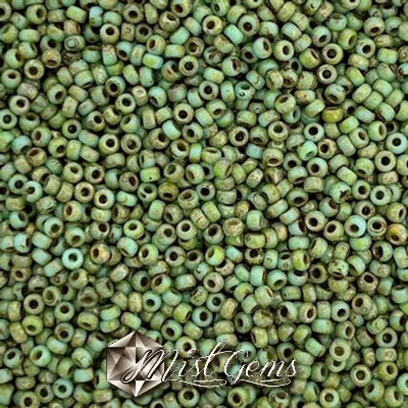 Miyuki Round Rocailles 4514-15/0 RR 4514 Picasso Opaque Seafoam Green