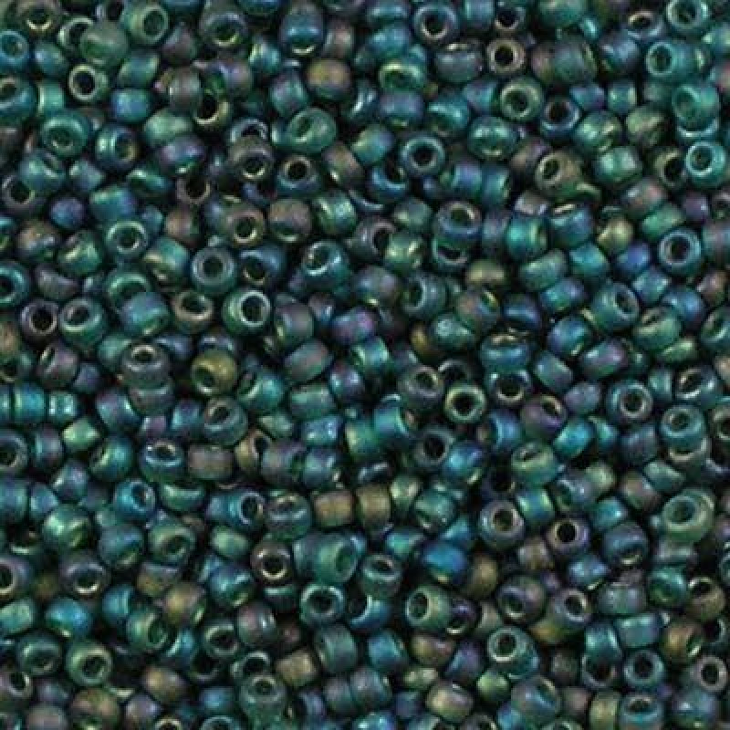 Miyuki Round Rocailles 8/0 RR 0156FR Matted Transparent Dark Emerald AB