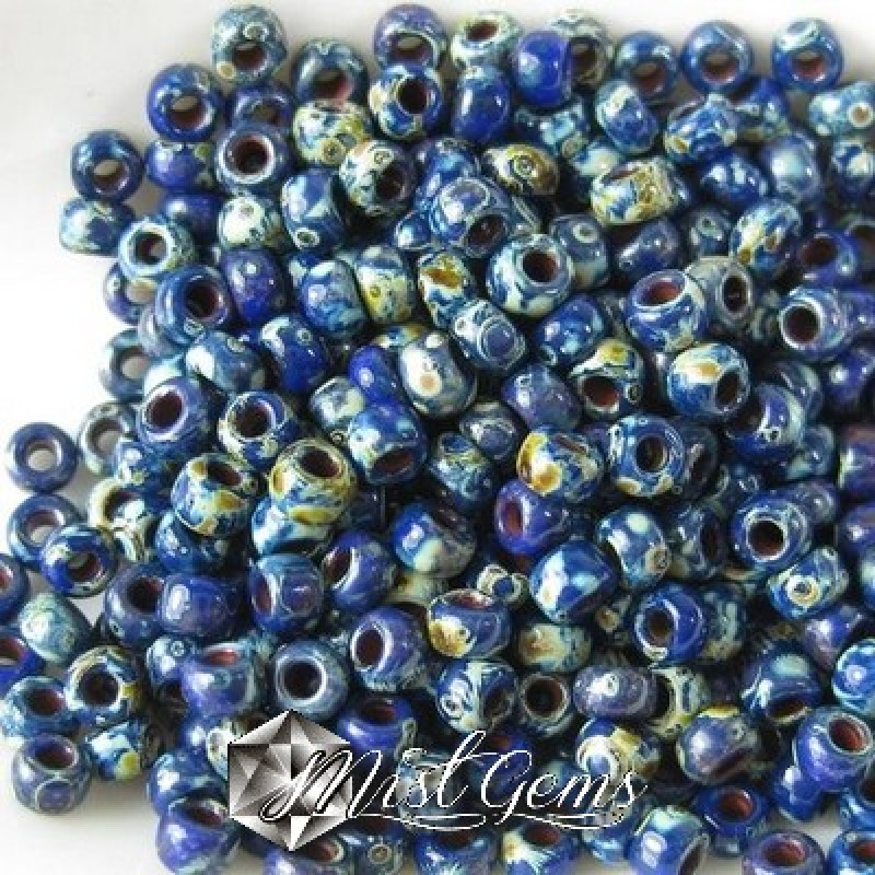 Miyuki Round Rocailles 8/0 RR 4518 Opaque Picasso Cobalt