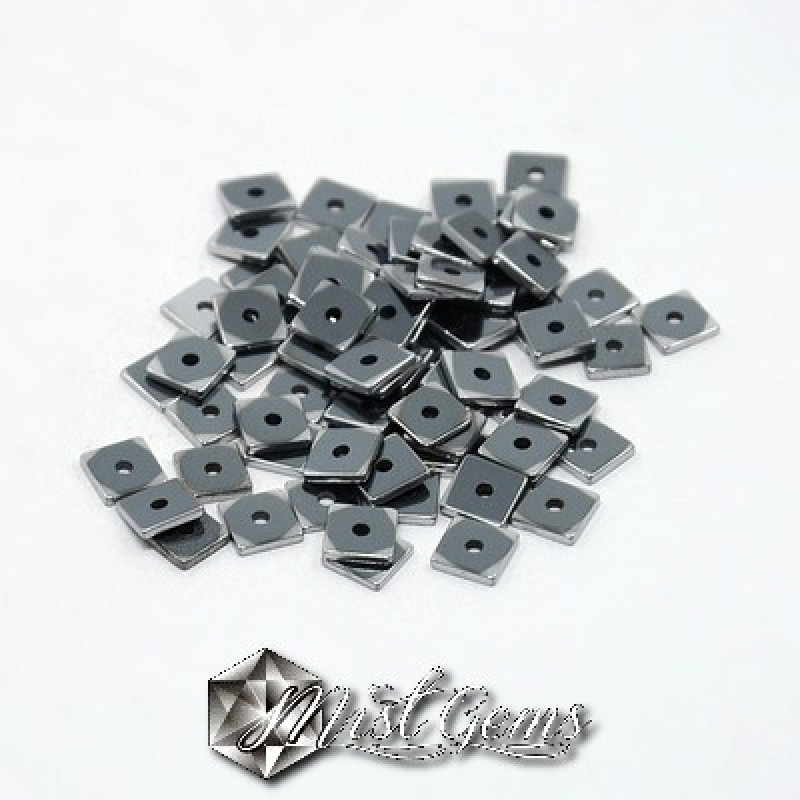 Hematit Heishi, Patrate Argintiu -6X1mm-50 buc