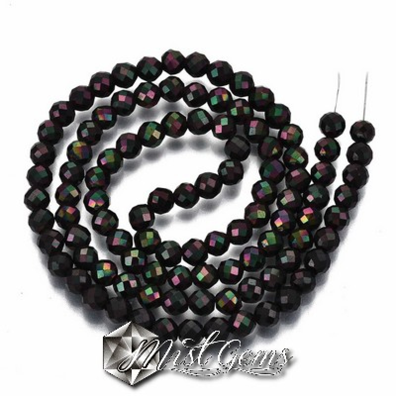Hematit Sfere Negru cu AB,Fatetate , 4mm-1 sir