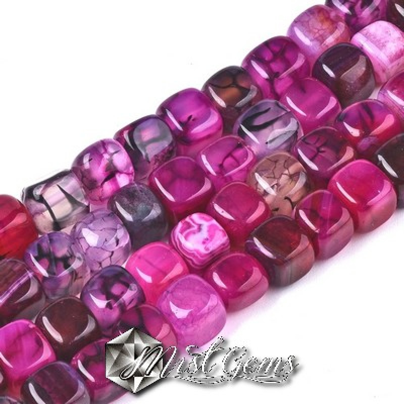 Agate "Dragon Veins" Cub 7-8mm-magenta -10 buc