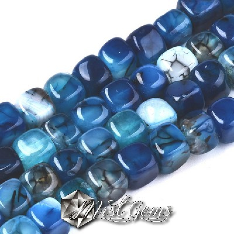 Agate "Dragon Veins" Cub 7-8mm-bleu-albastru -10 buc