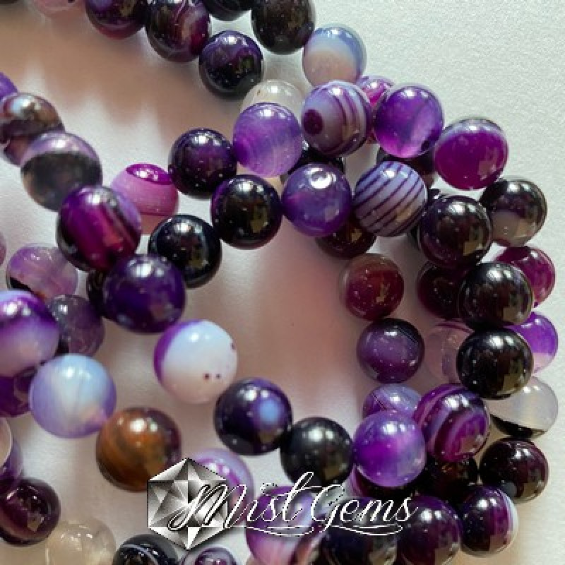 Agate sfere ,striped-mov- 8mm-10 buc