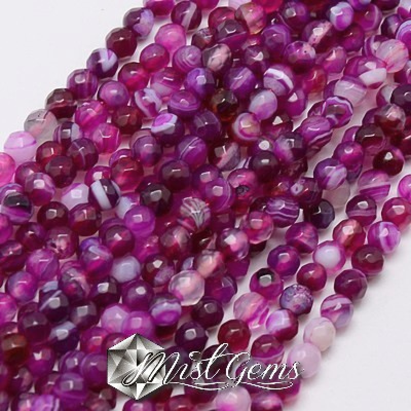Agate sfere fatetate-magenta- 4mm-20 buc