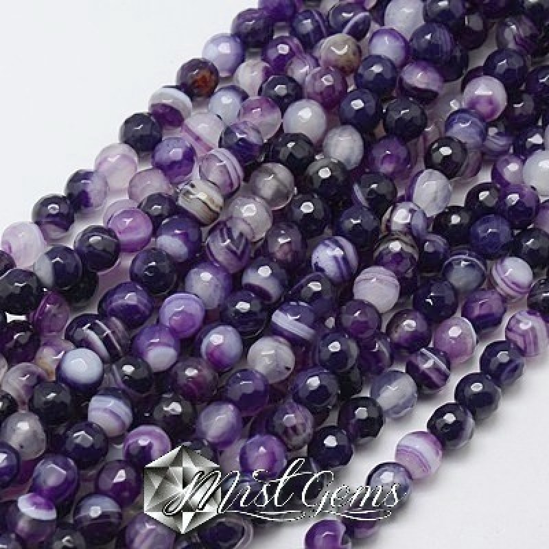Agate sfere fatetate,striped-mov- 6mm-20 buc