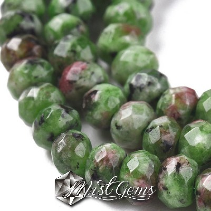 Jad rondele fatetate verde-rosu 4x3mm-20 buc.