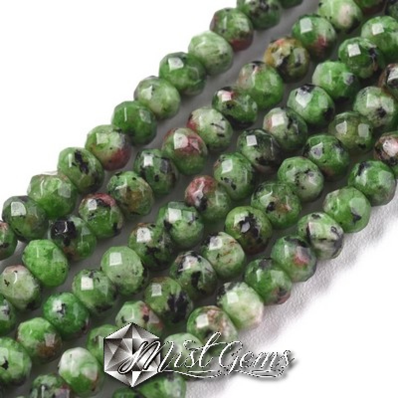 Jad rondele fatetate verde-rosu 4x3mm-20 buc.