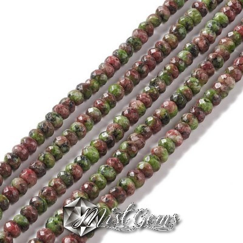 Jasp Sesame-Kiwi Rondele Fatetate Verde-Ruby 6X4mm -20 buc.