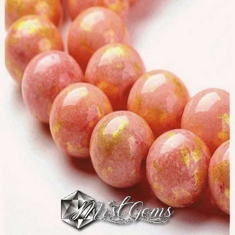 Jad sfere 4mm roz-piersica cu auriu-10buc.
