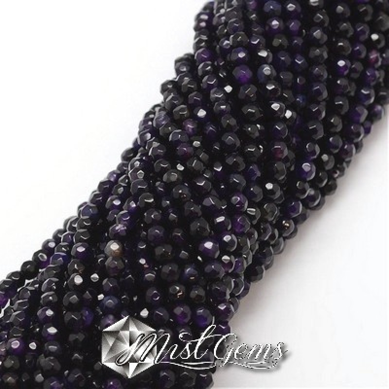 Agate sfere fatetate negru,mov,maro 4 mm -1 sir