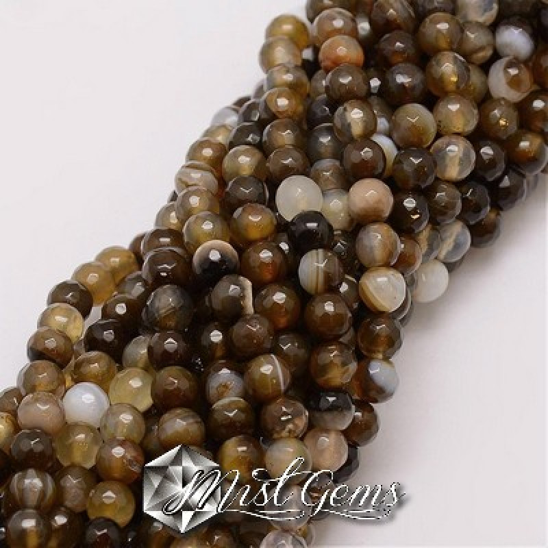 Agate sfere fatetate striped maro 6 mm -10 buc