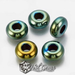 Hematit rondele cu gaura larga culoare verde iris -14X6mm-4 buc
