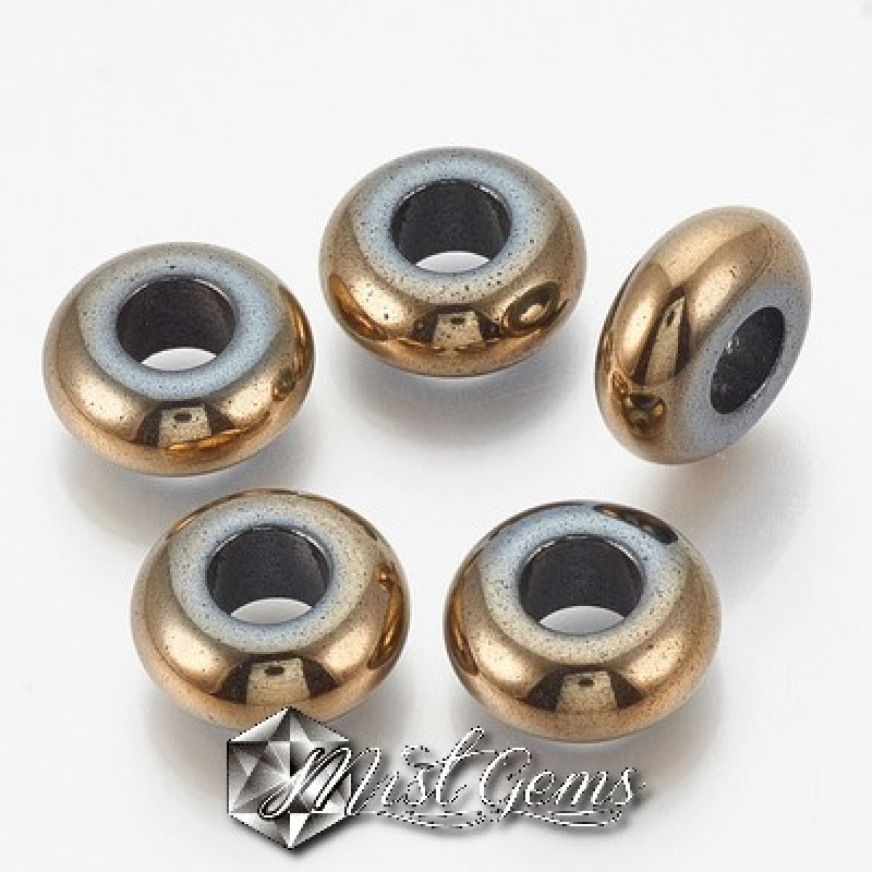 Hematit rondele cu gaura larga culoare auriu -14X6mm-4 buc