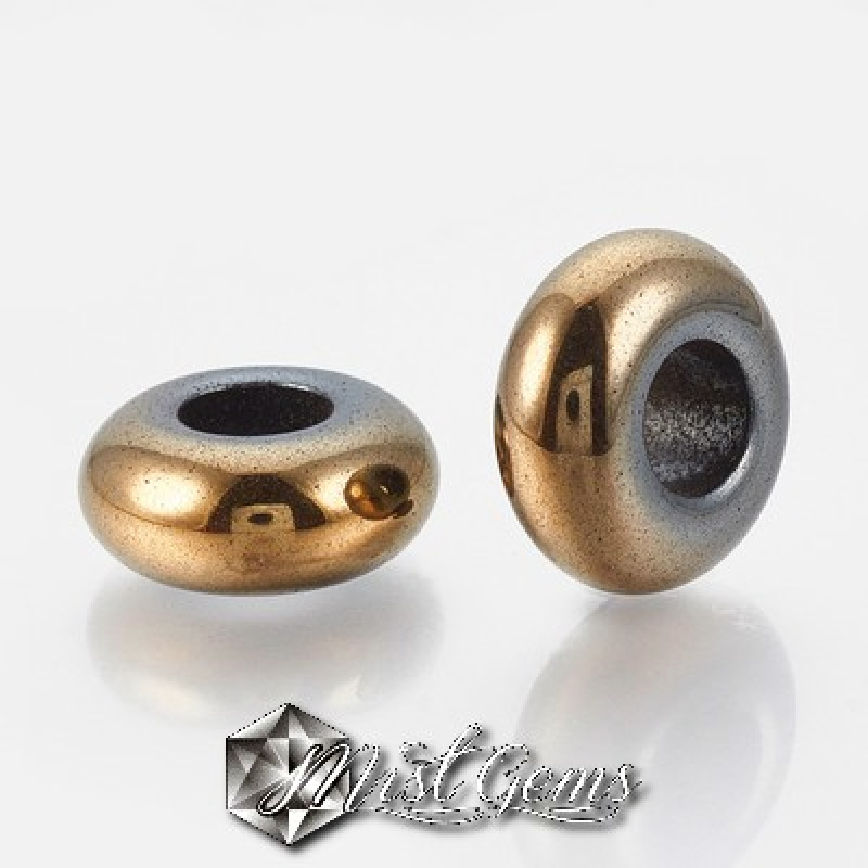 Hematit rondele cu gaura larga culoare auriu -14X6mm-4 buc