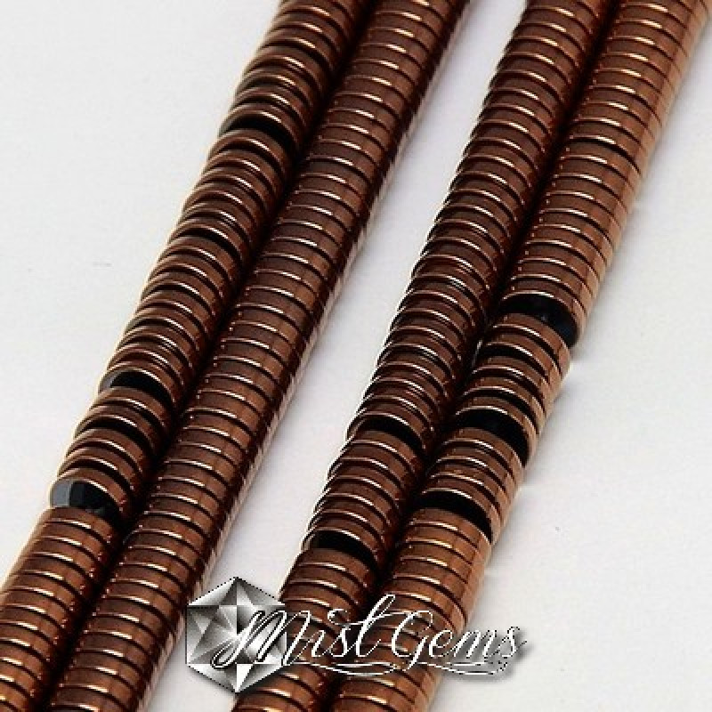 Hematit disc ,heishi,placat cu cupru -3X1mm-50 buc