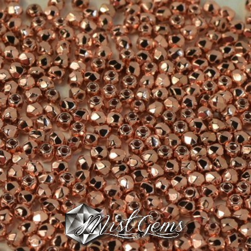Margele Fire Polished 2mm Crystal Copper Plated-50 buc