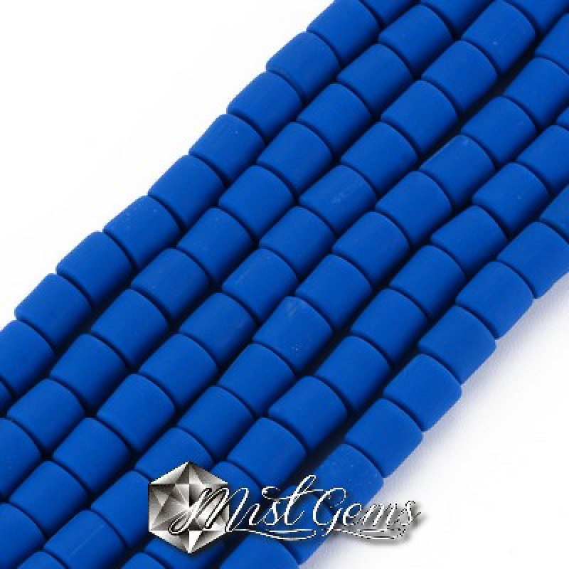 Margele cilindrice din argila polimerica-vinil-6.5X6mm,albastru neon-20 buc