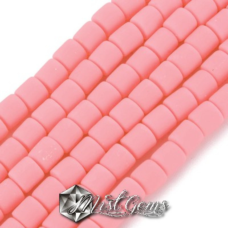 Margele cilindrice din argila polimerica-vinil-6.5X6mm,roz flamingo-20 buc