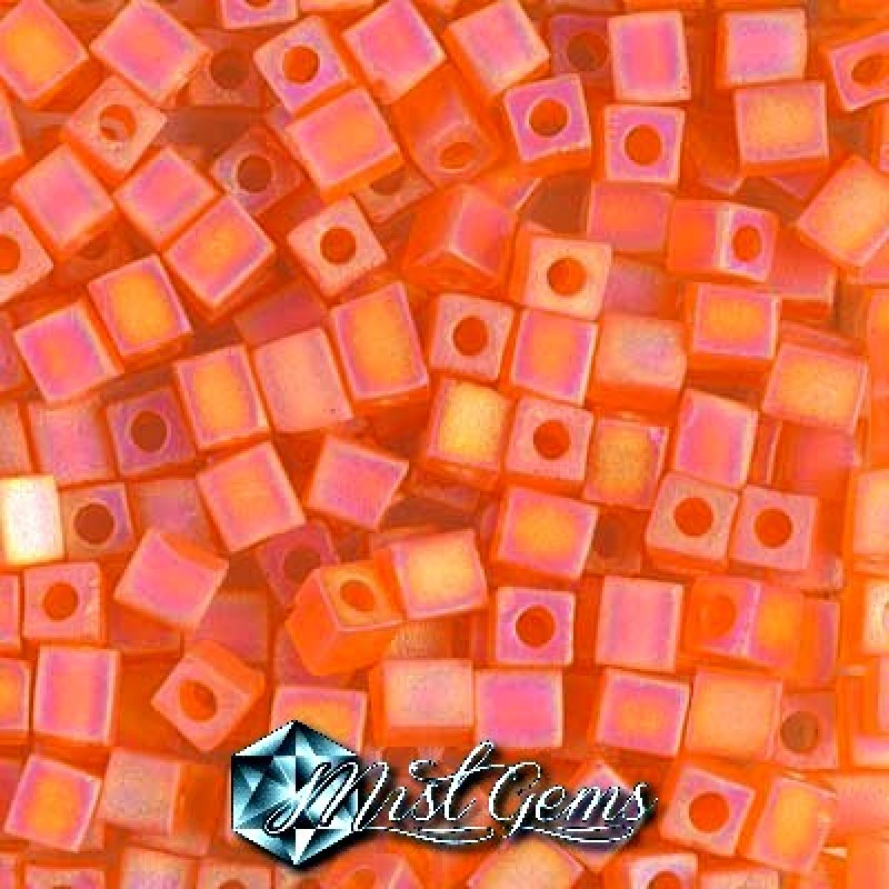 Miyuki Square Beads SB0138FR Matted Transparent Orange AB-4mm