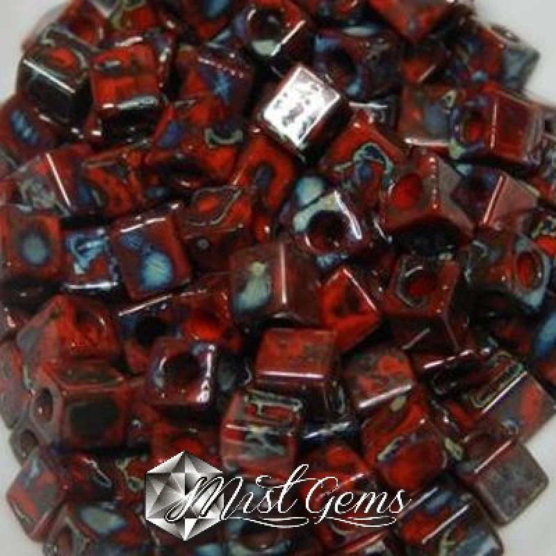 Miyuki Square Beads SB4513 Picasso Opaque Red Garnet-4mm