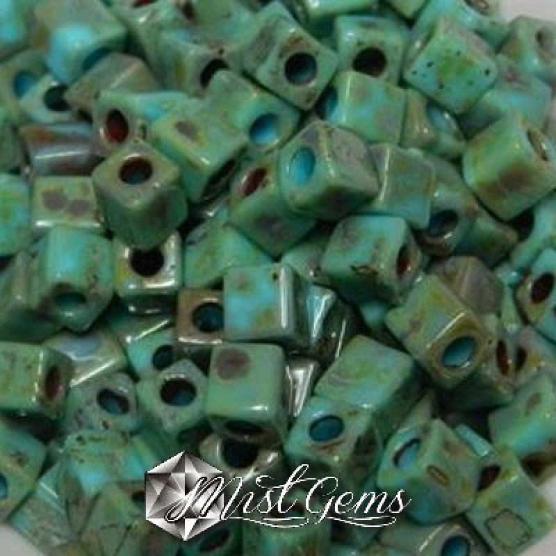 Miyuki Square Beads SB4514 Picasso Opaque Seafoam Green-4mm