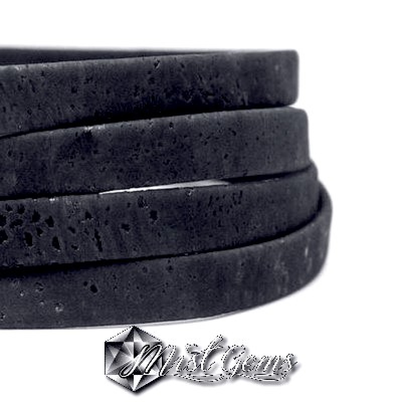Banda groasa din pluta-Licorice- 10X5mm bleumarin-insertii negre -0.2m