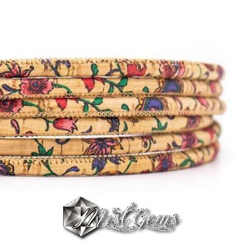 Snur din pluta 5mm,natur- imprimeu floral -0.2m