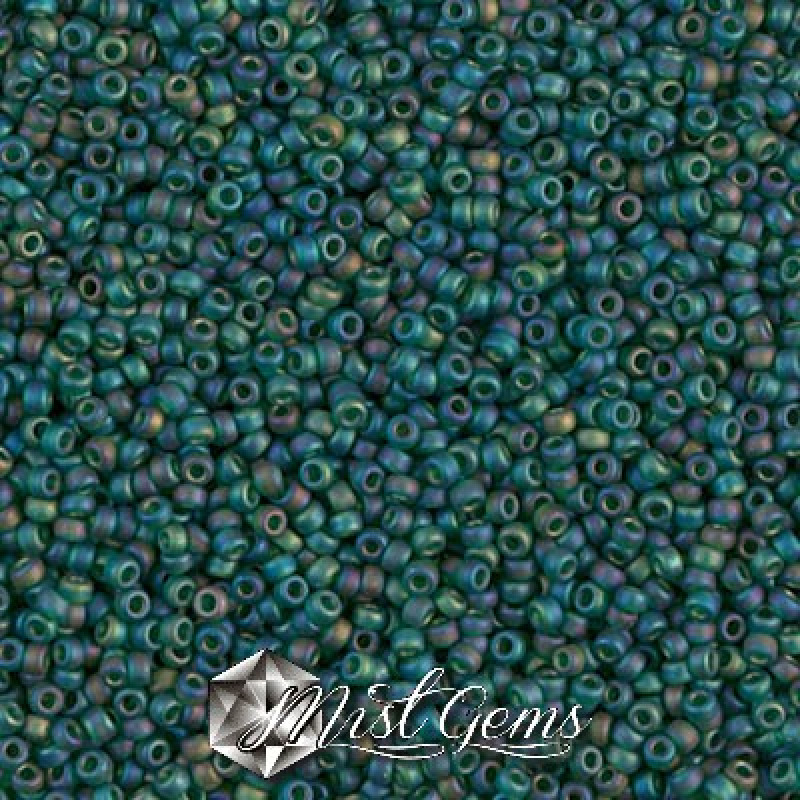 Miyuki Round Rocailles 11/0 RR-0156FR Matted Transparent Dark Emerald AB