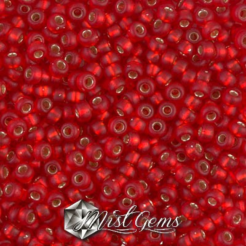 Miyuki Round Rocailles 8/0 RR 0010F Matte Silver Lined Flame Red