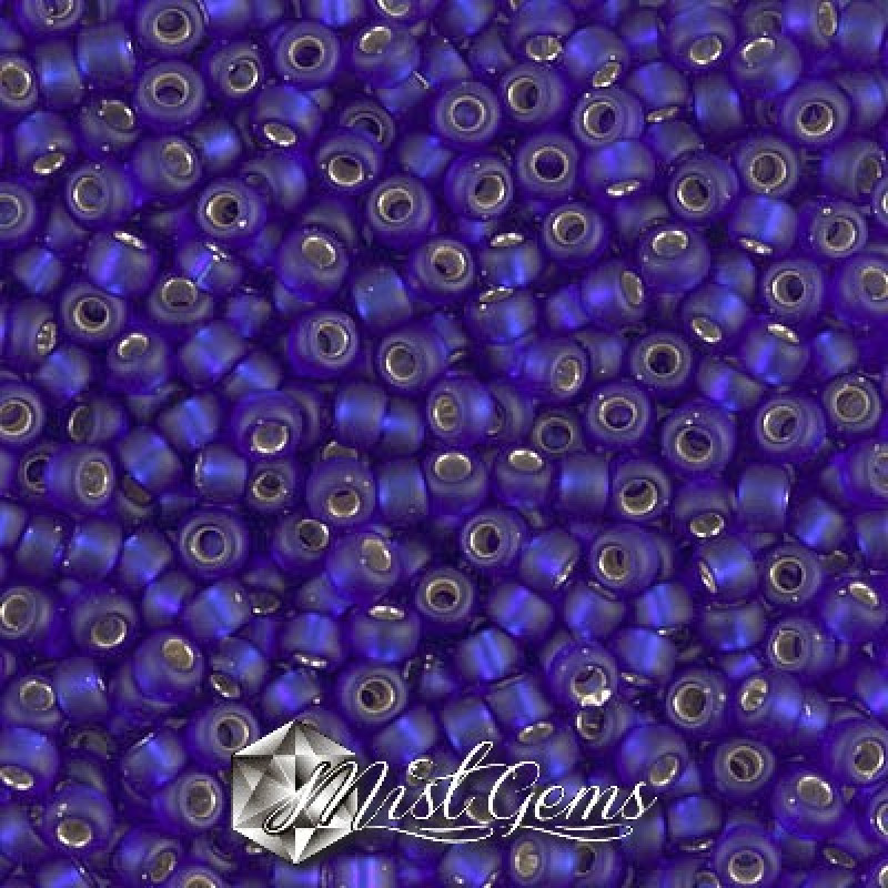 Miyuki Round Rocailles 8/0 RR 0020F Matte Silver Lined Cobalt