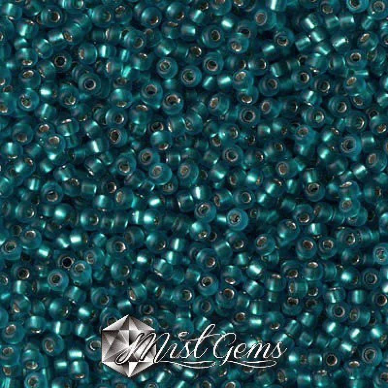 Miyuki Round Rocailles 11/0 RR-0025F  Matte Silver Lined Capri Blue