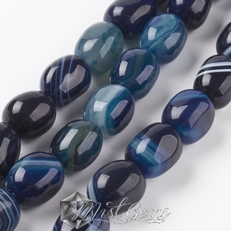Agate Drum Striped Albastre -4buc