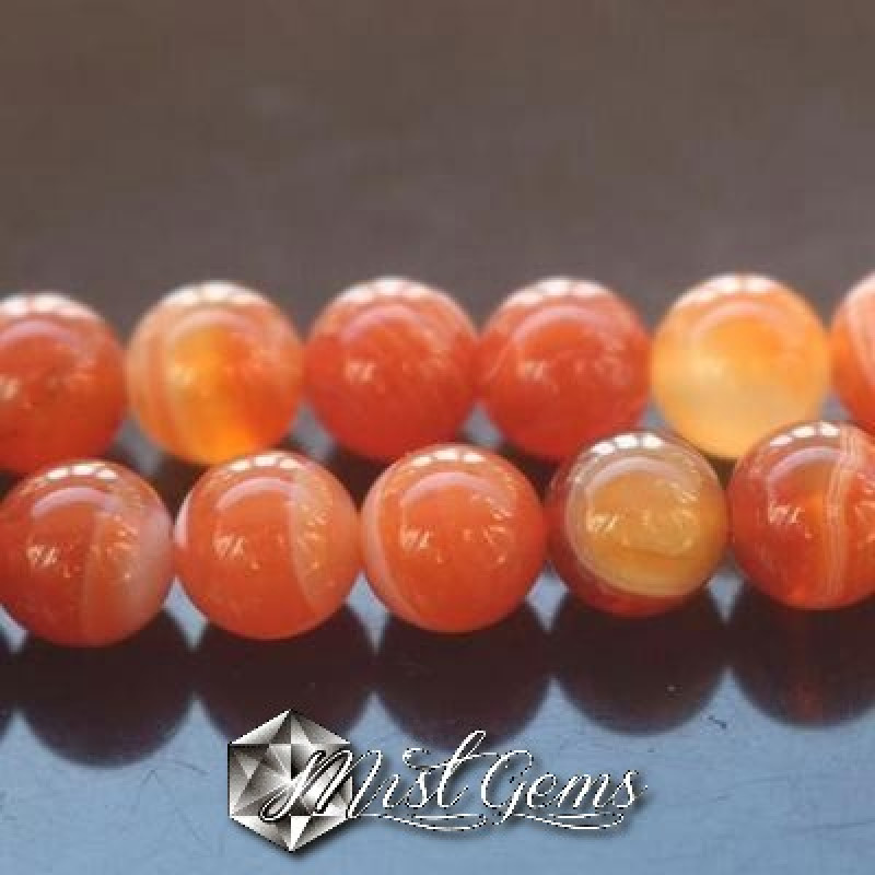 Agate sfere  striped orange-rosu 8mm-10 buc