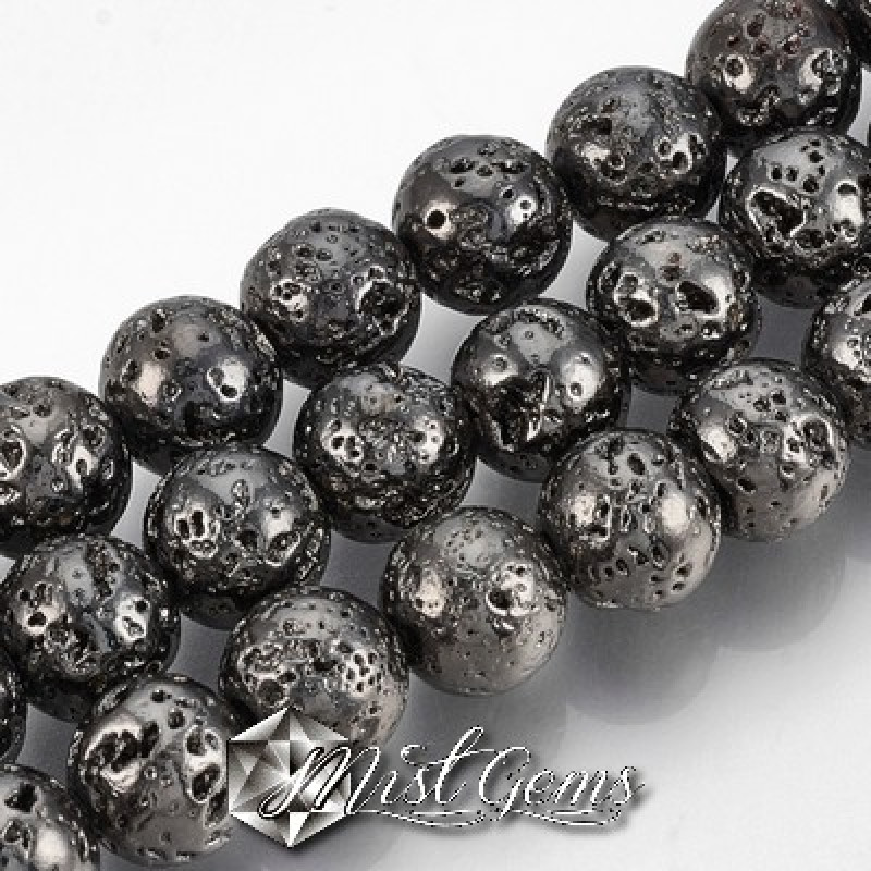 Lava electroplacata,sfere 12mm gunmetal -10 buc-SP1026