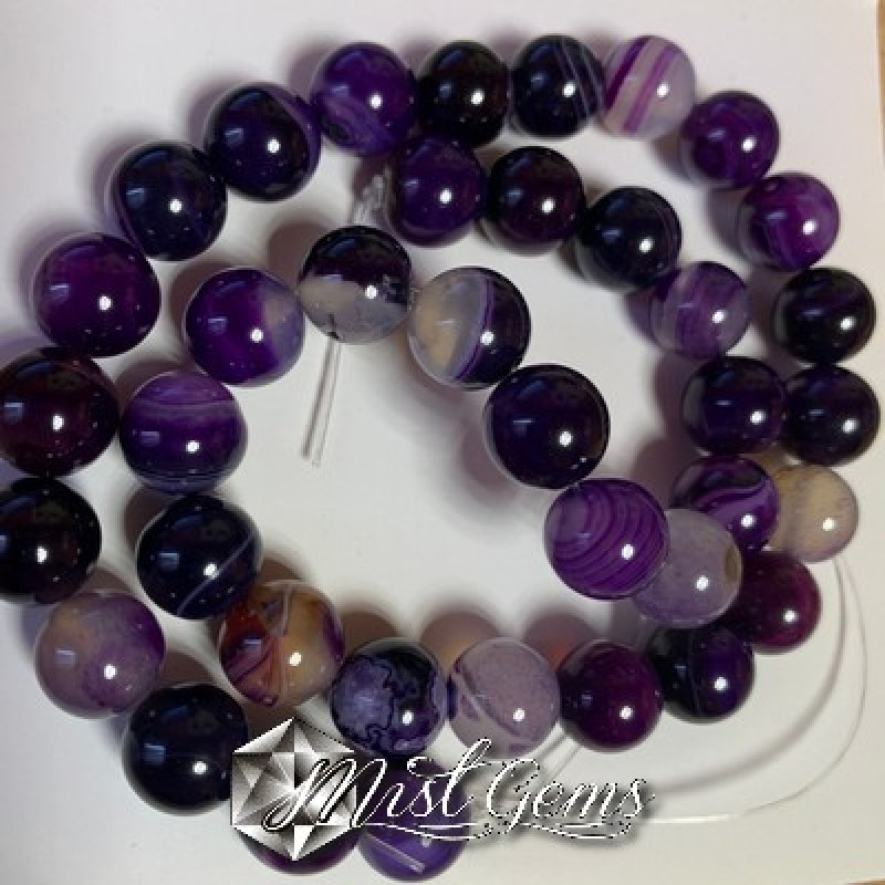 Agate sfere striped mov 10 mm -8buc