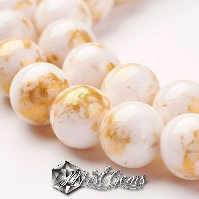 Jad sfere 8mm crem cu auriu-10buc.
