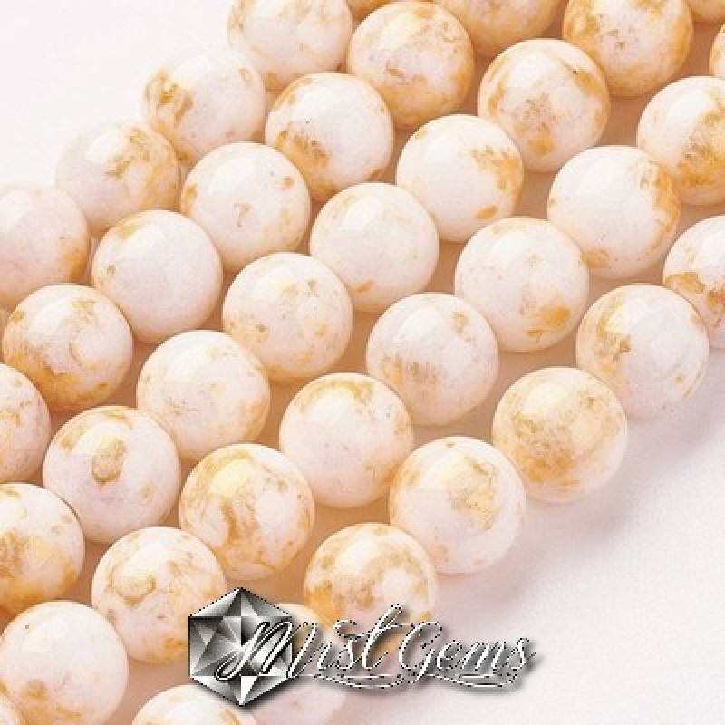 Jad sfere 4mm crem cu auriu-10buc