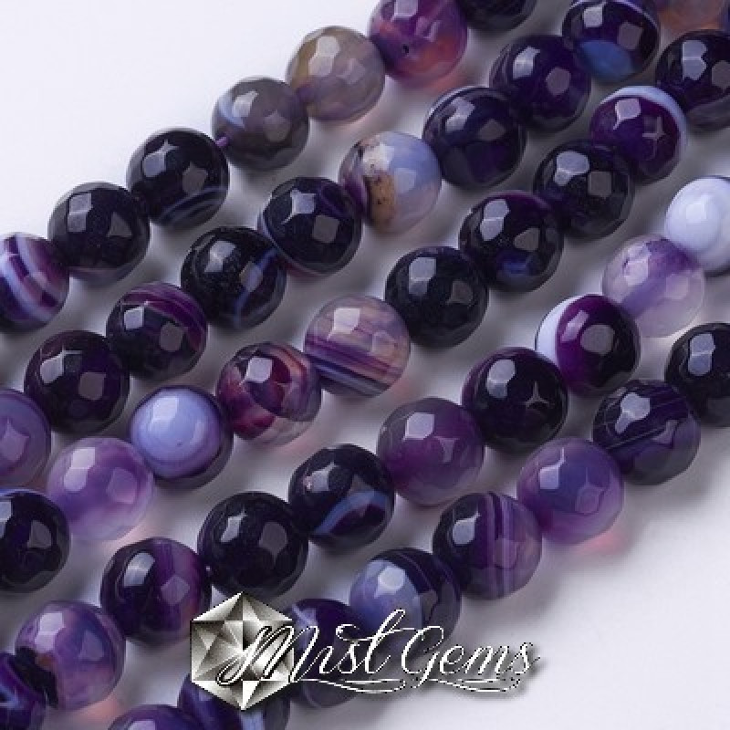 Agate sfere fatetate striped mov 8 mm -10 buc