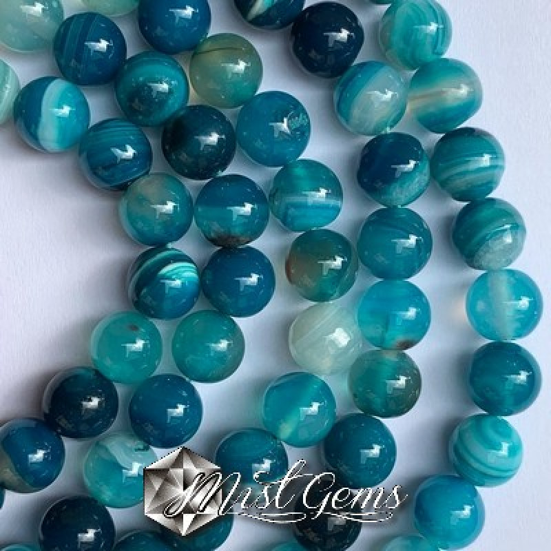 Agate sfere striped albastre 8mm-10 buc