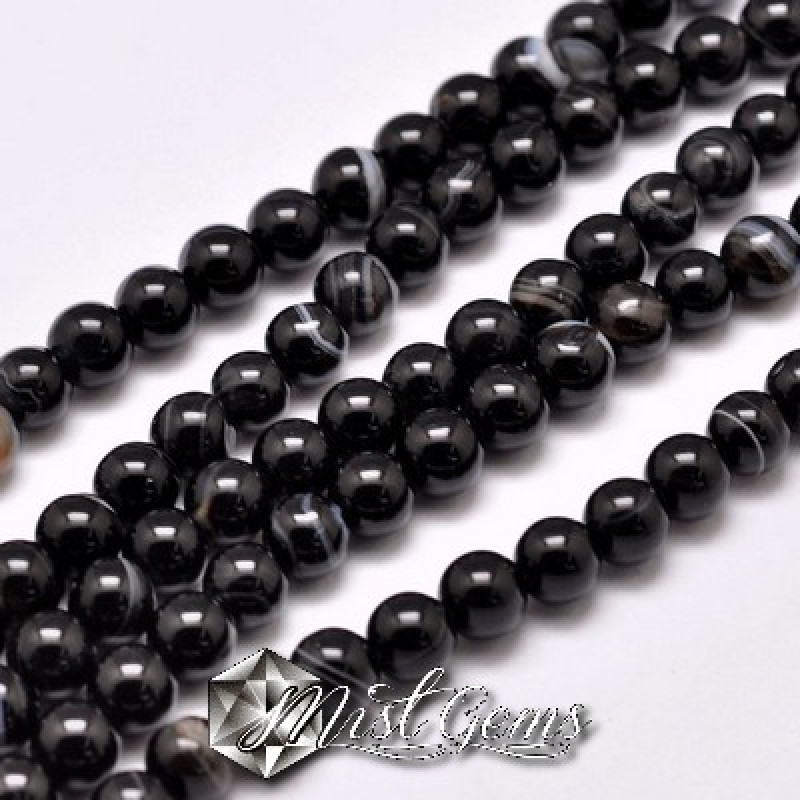 Agate sfere striped negre 10mm-10 buc