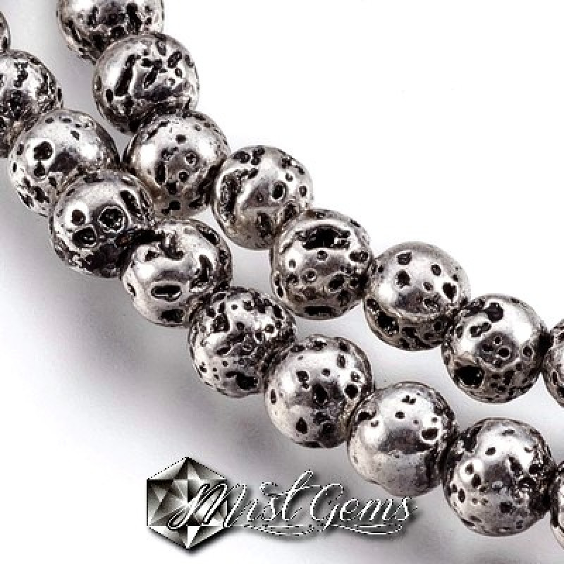 Lava electroplacata,sfere 5mm argintiu platina -10 buc-SP927