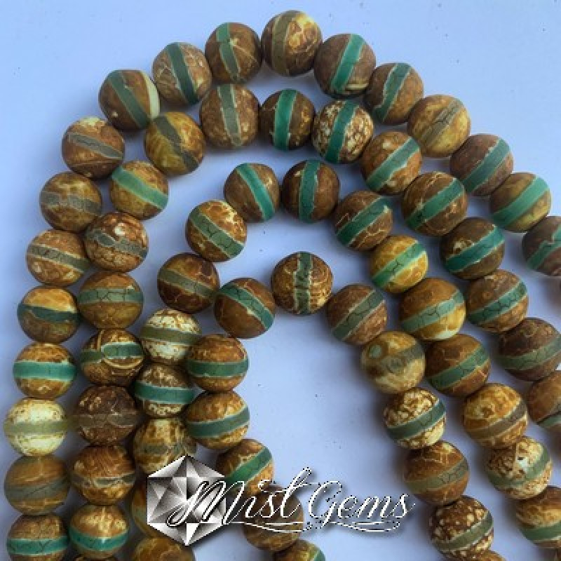 Agate DZI sfere 8mm model"striped verde" -10 buc