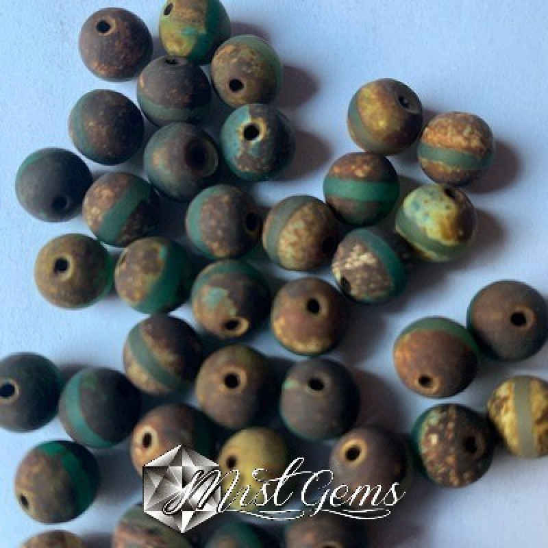 Agate DZI sfere 8mm "striped verde"maro inchis -10 buc
