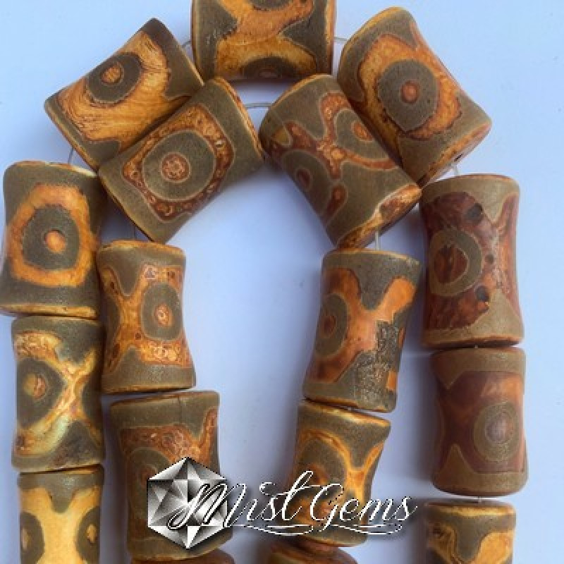 Agate DZI forma "bambus" cu 3 ochi