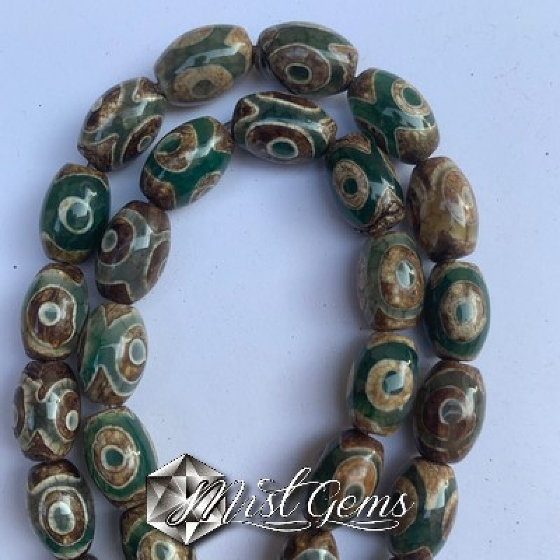 Agate DZI bob de orez cu 3 ochi 8x12mm olive -4 buc