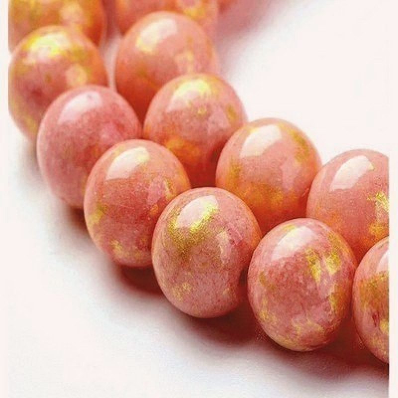 Jad sfere 6mm roz-piersica cu auriu-10buc.