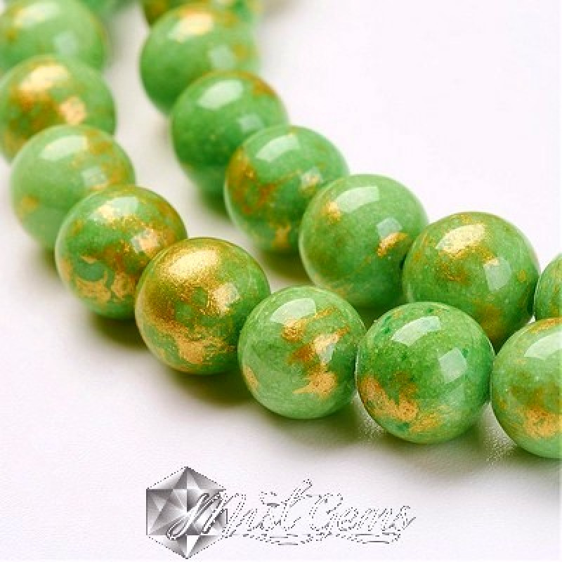 Jad sfere 4mm verde cu auriu-10 buc.